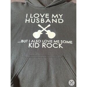 KID ROCK Black I love my husband....Hooded Front Pouch Sweatshirt Small